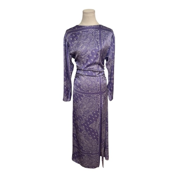 ZARA Purple Paisley Print Satin‎ Midi Dress Blogger Favorite sz XS Party Wedding - Picture 12 of 16